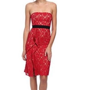 BCBG MAXAZRIA Rio Red strapless lace dress